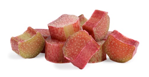 Photo of Pieces of ripe rhubarb isolated on white