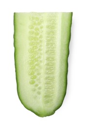 Piece of fresh cucumber isolated on white, top view