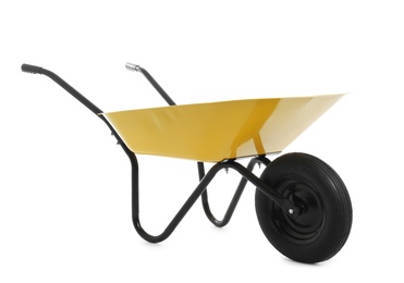 Color wheelbarrow isolated on white. Gardening tool