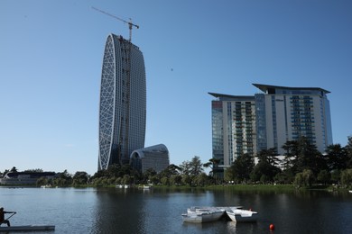 Photo of Batumi, Georgia - October 12, 2022: Mariott building and Hilton hotel near Nurigeli lake