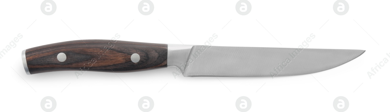 Photo of One sharp knife isolated on white, top view