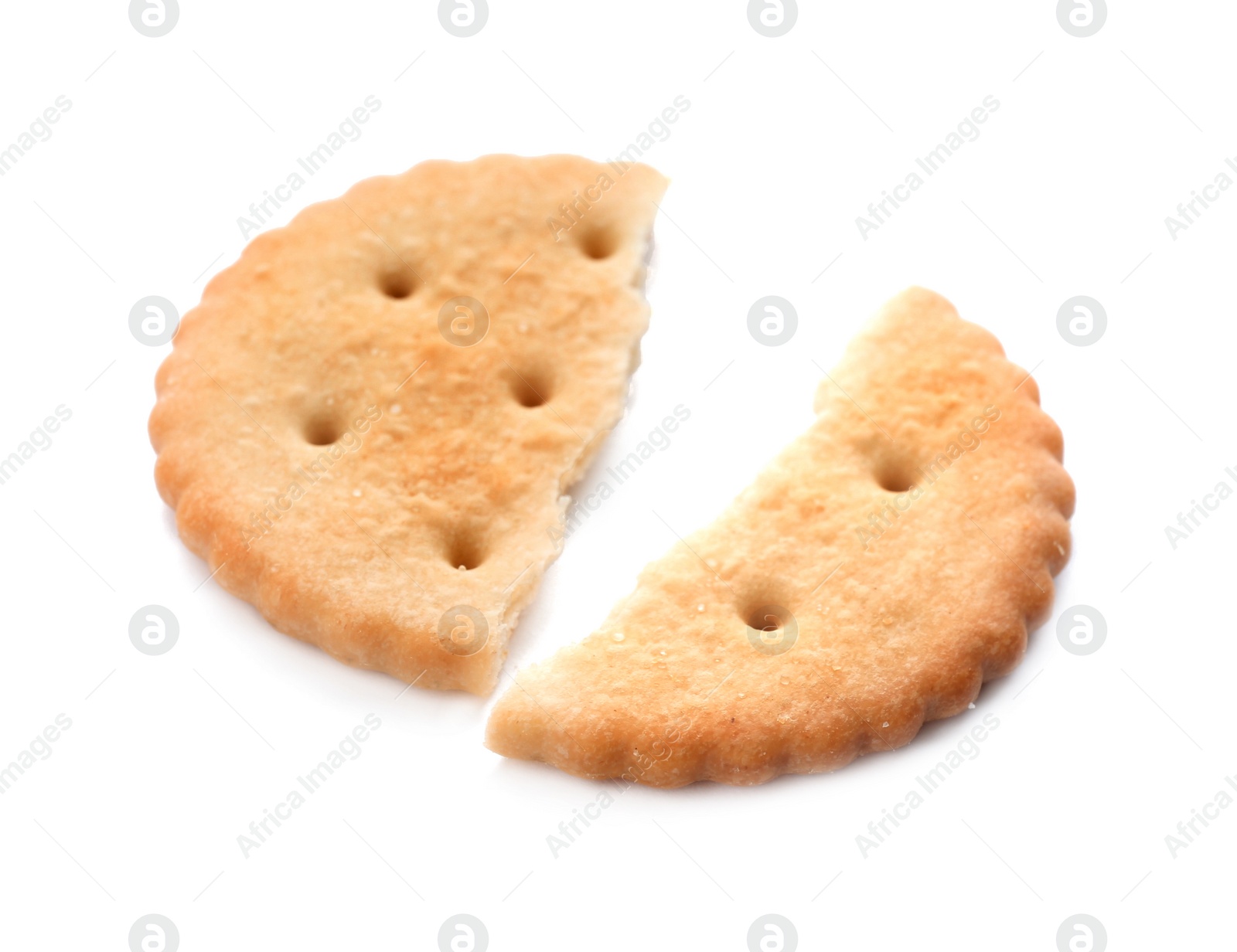 Photo of Broken delicious crispy cracker isolated on white