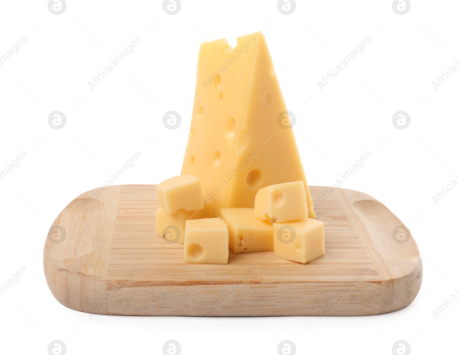 Photo of Cut fresh delicious cheese isolated on white