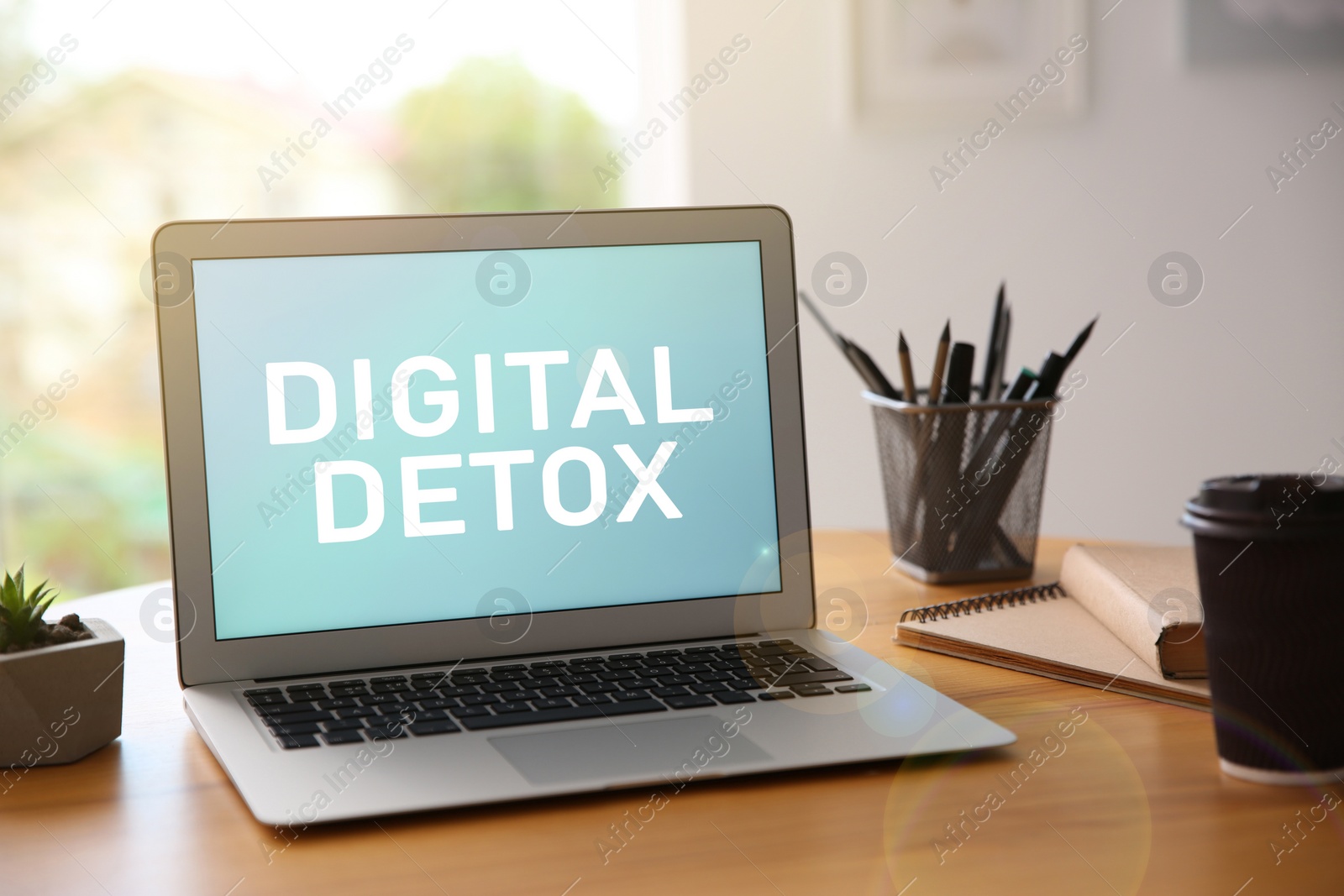 Image of Laptop with text Digital Detox on screen at workplace