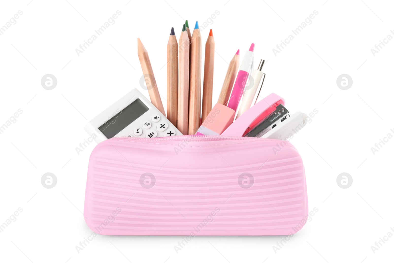 Photo of Set of different school stationery on white background