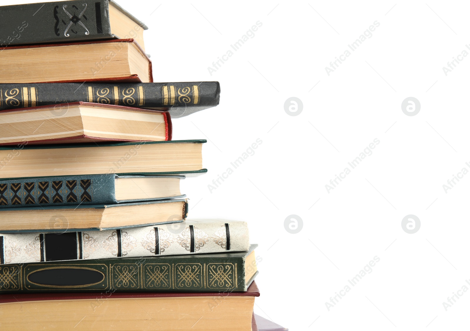 Photo of Collection of different books isolated on white