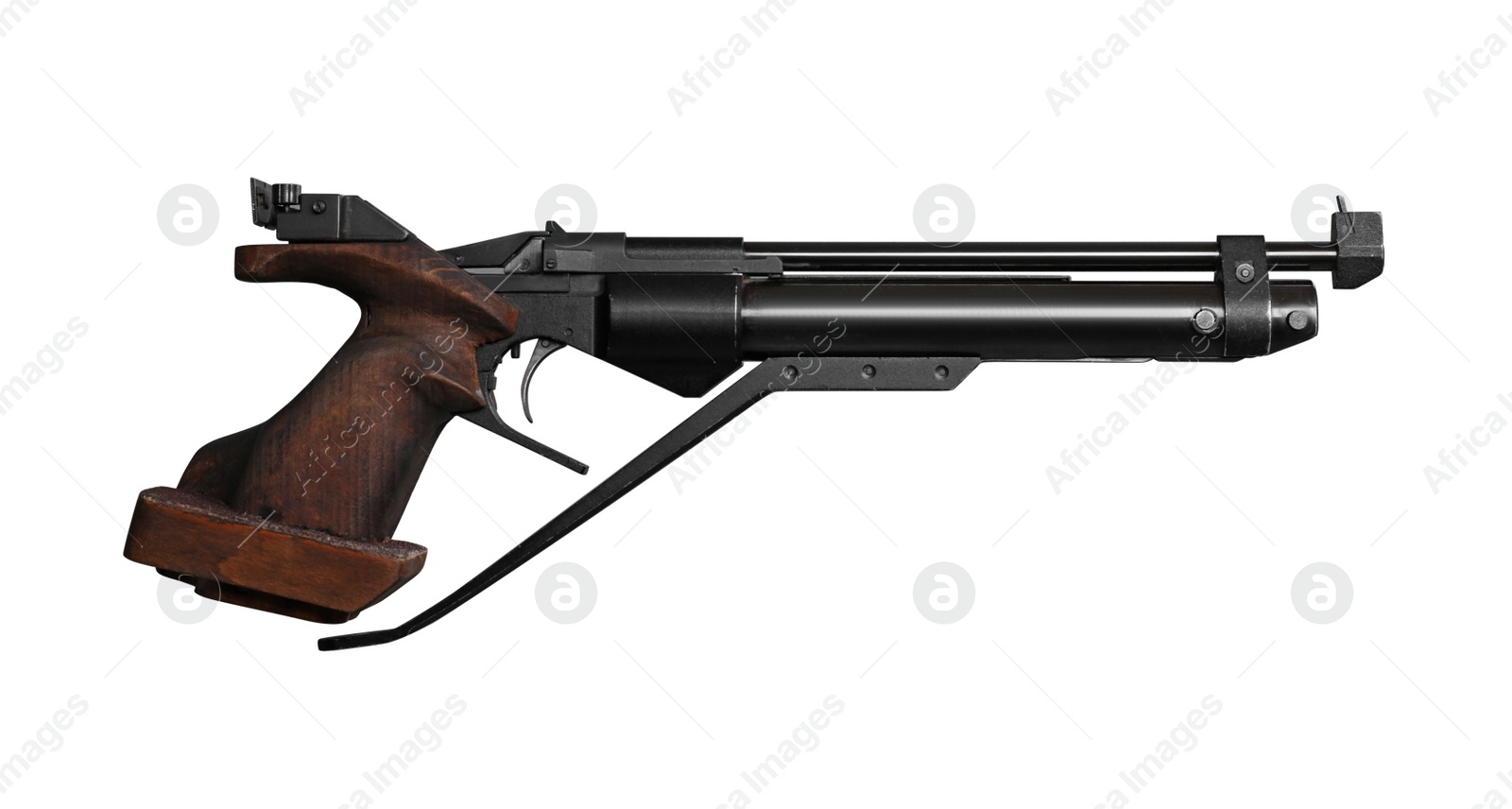 Photo of Gun shooting sport. Standard pistol on grey background