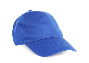 Stylish blue baseball cap isolated on white