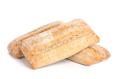 Crispy ciabattas on white background. Fresh bread