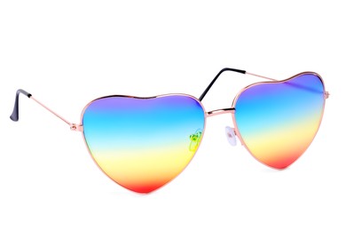 Image of Rainbow heart shaped sunglasses isolated on white