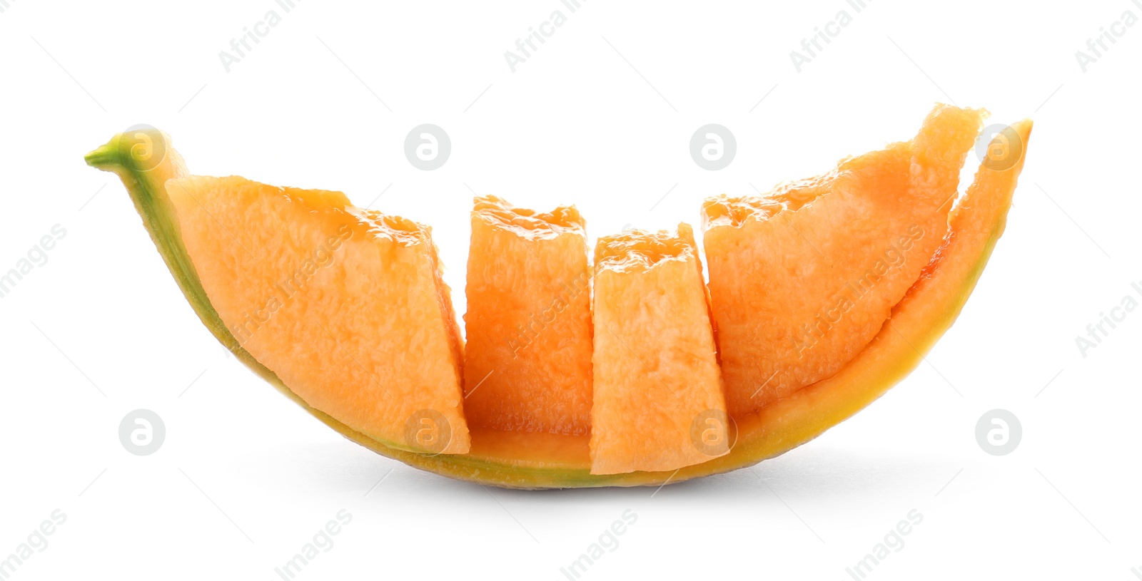 Photo of Fresh cut sweet melon on white background