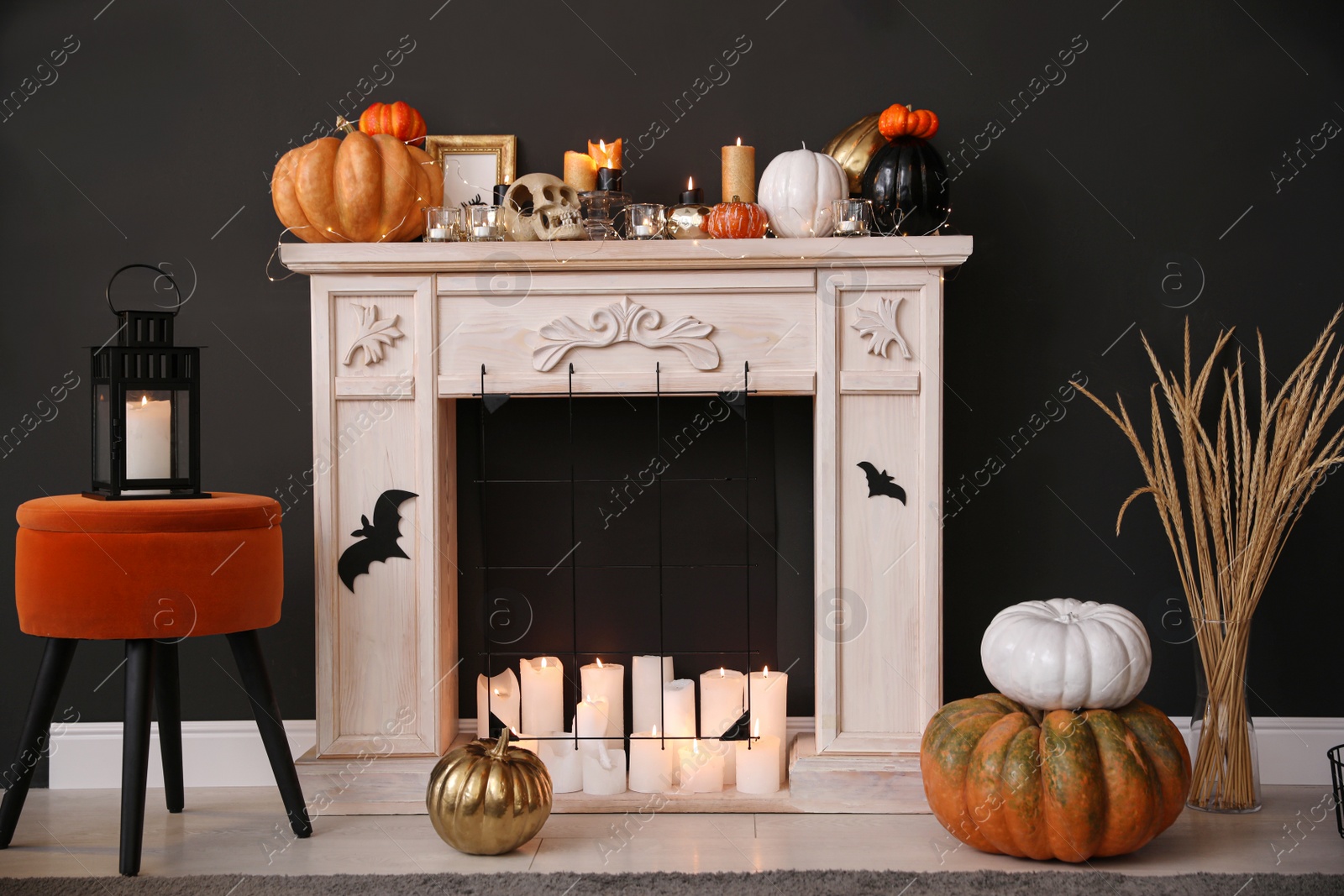 Photo of Modern room decorated for Halloween. Idea for festive interior