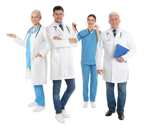 Image of Collage with photos of doctors on white background