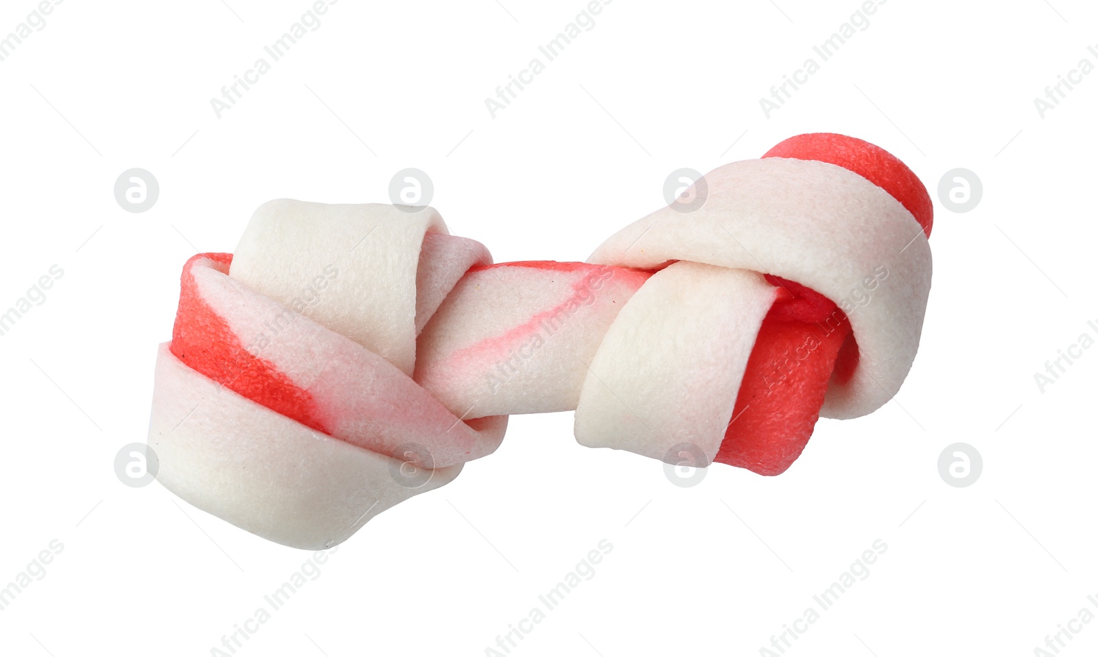 Photo of Chew bone for dog isolated on white, top view. Pet toy