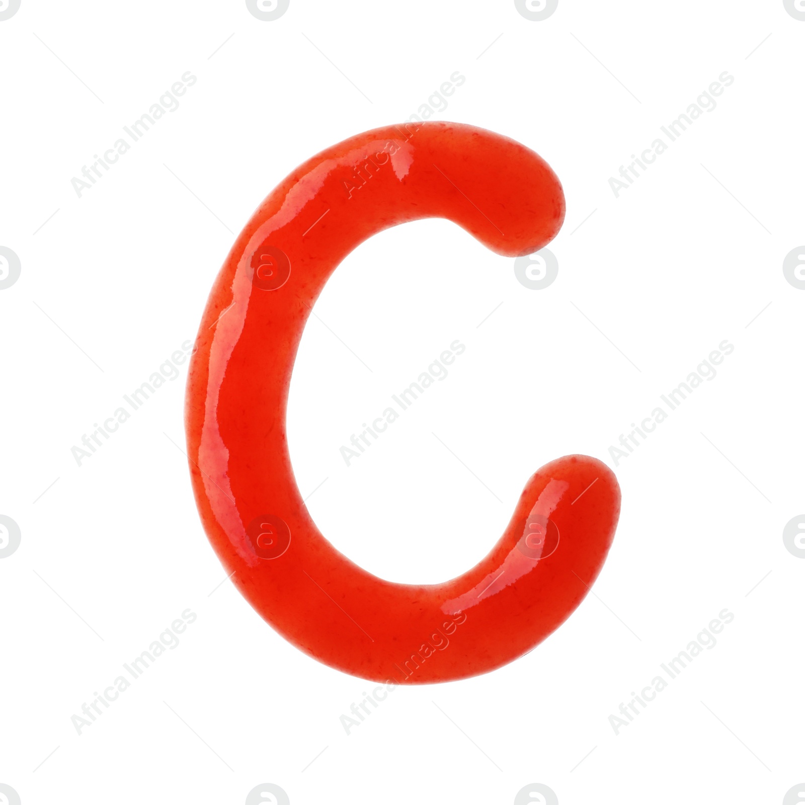 Photo of Letter C written with red sauce on white background