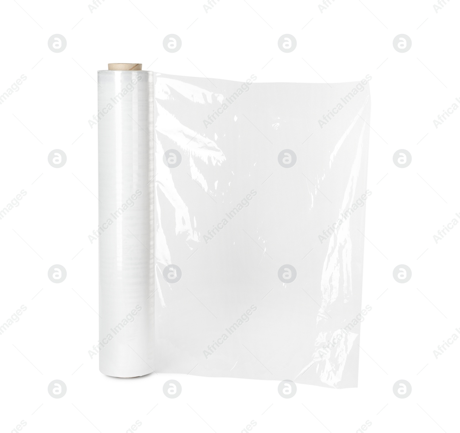 Photo of Roll of plastic stretch wrap film isolated on white