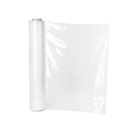 Photo of Roll of plastic stretch wrap film isolated on white