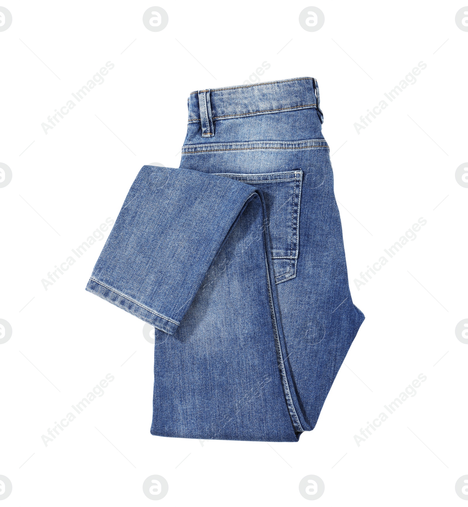 Photo of Stylish jeans isolated on white, top view