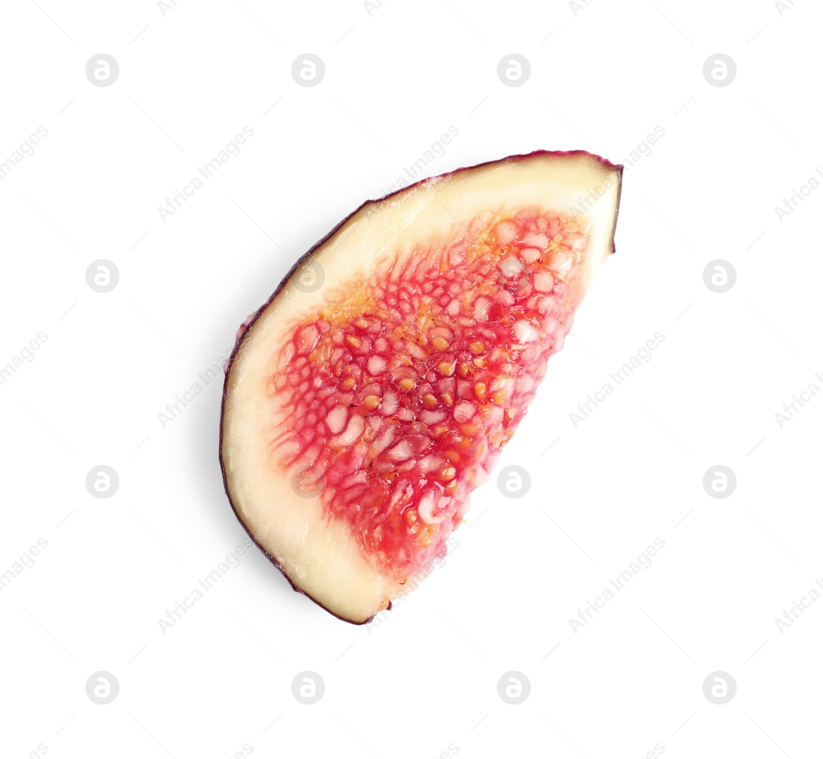 Photo of Slice of fresh fig isolated on white, top view