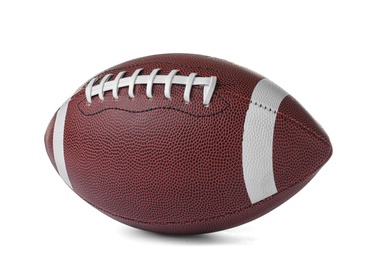 Photo of Leather American football ball on white background