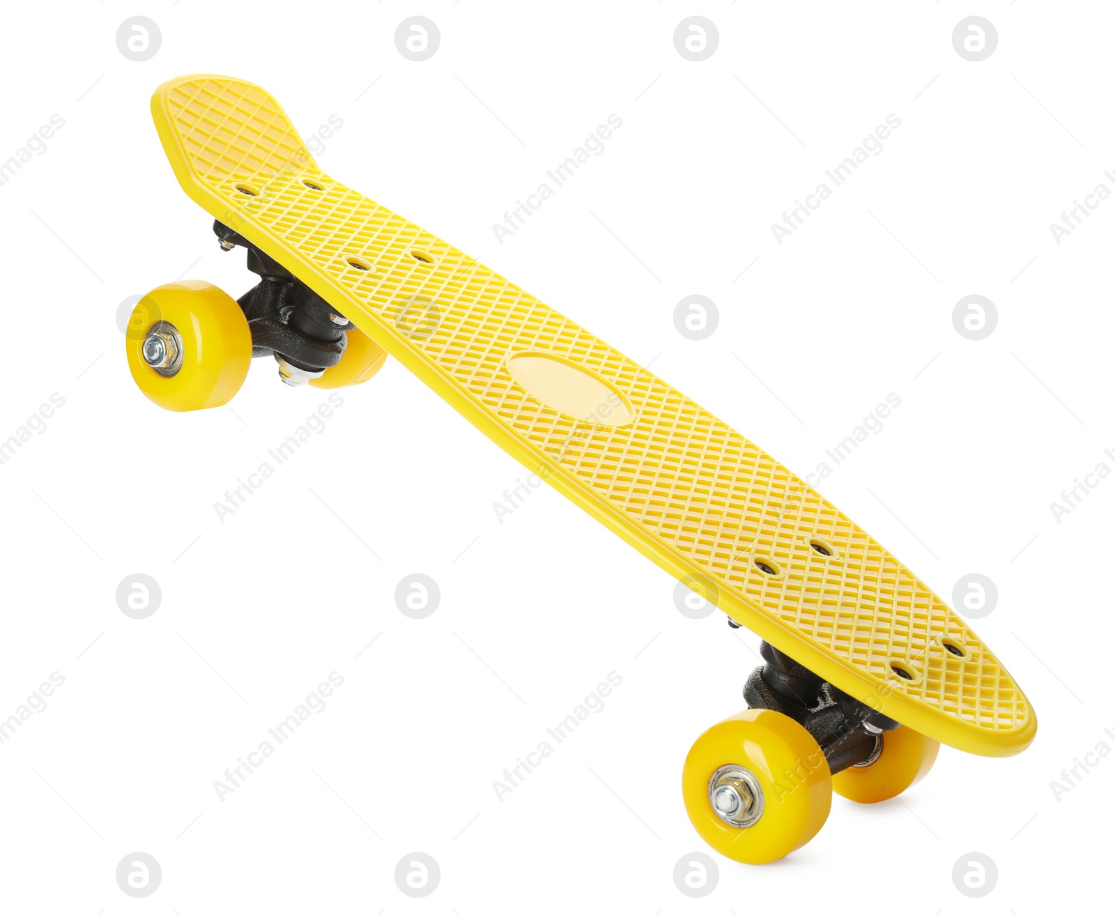 Photo of Yellow skateboard isolated on white. Sport equipment