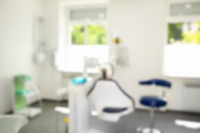 Photo of Blurred view of dentist's office with modern equipment