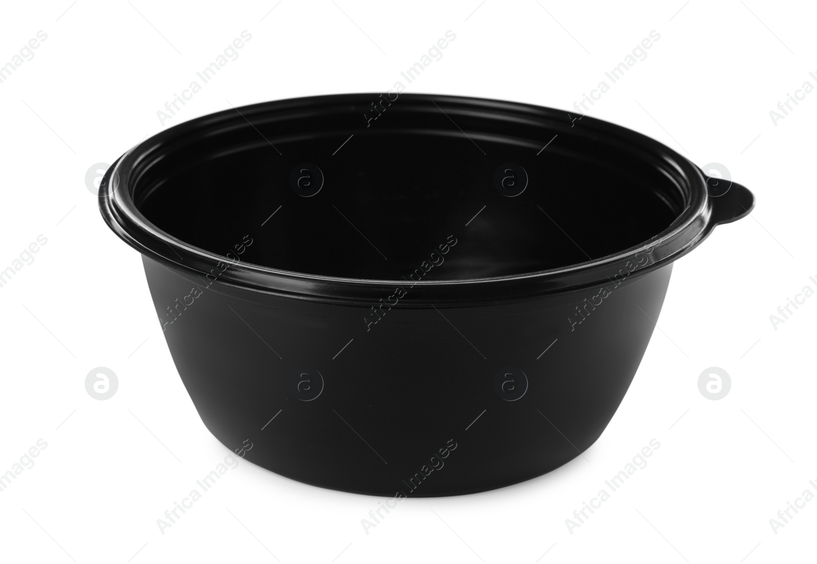 Photo of Disposable black plastic bowl isolated on white