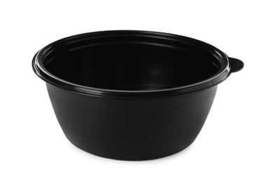 Photo of Disposable black plastic bowl isolated on white