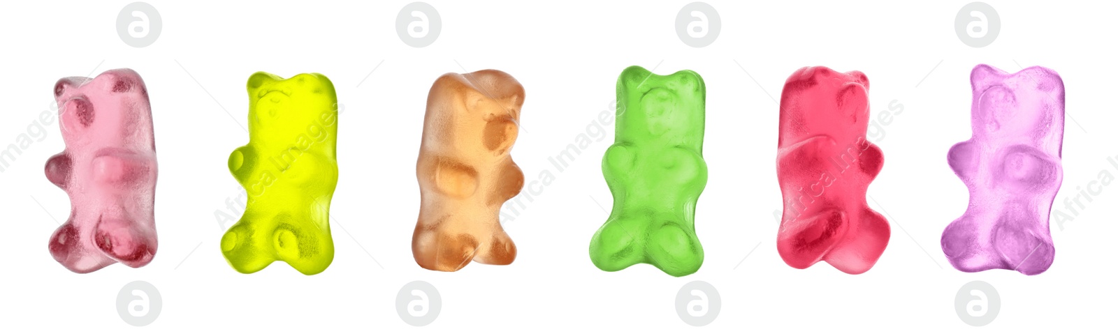 Image of Set with delicious jelly bears on white background. Banner design