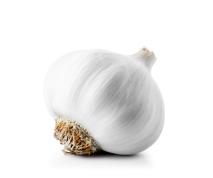 Photo of Fresh garlic on white background. Organic food