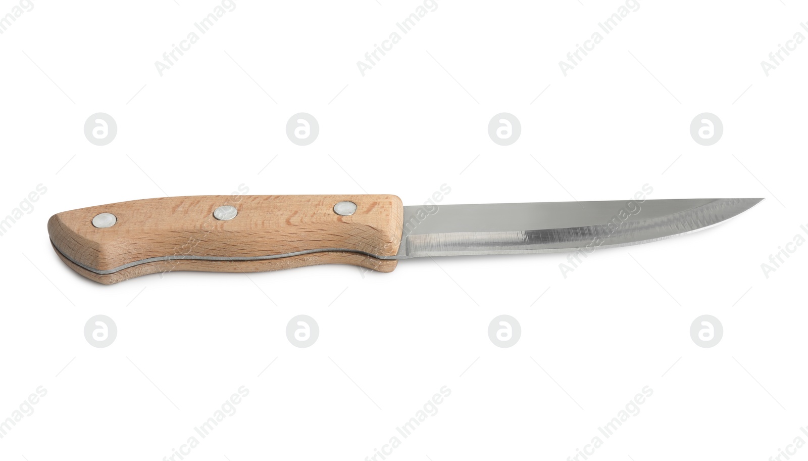 Photo of One sharp knife with wooden handle isolated on white