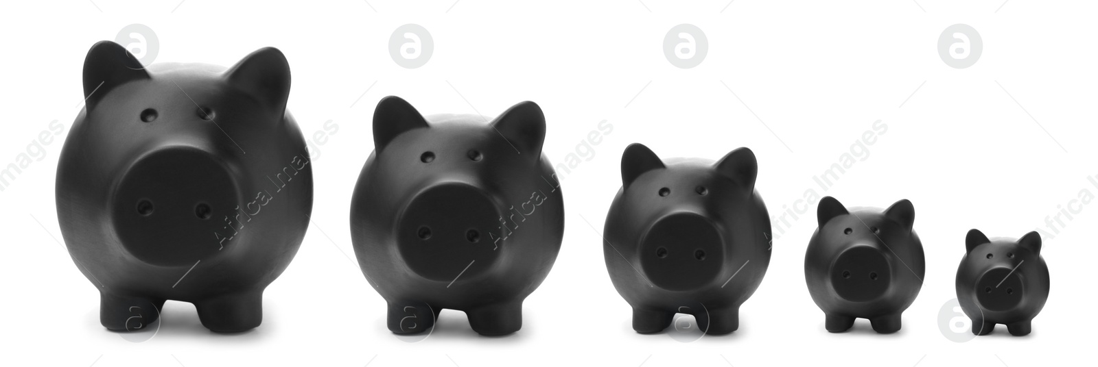 Set with black piggy banks on white background. Banner design Image of Set with black piggy banks on white background. Banner design