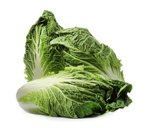 Fresh tasty Chinese cabbages on white background