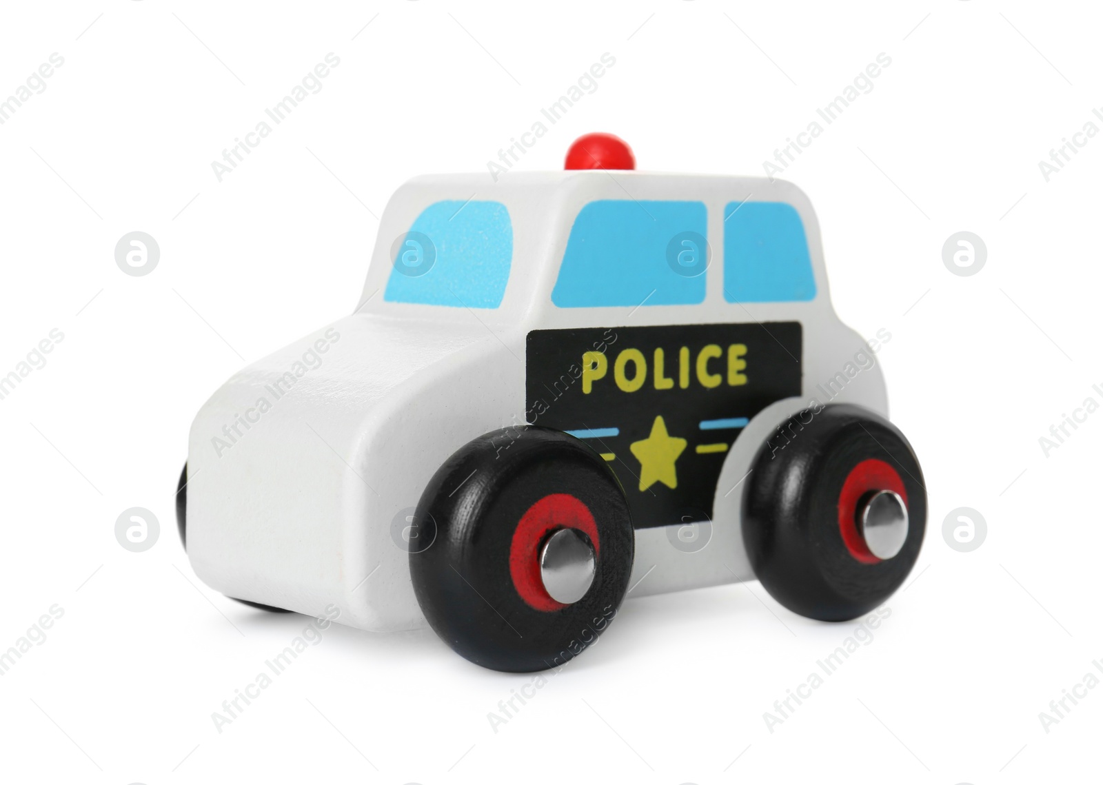 Photo of One police car isolated on white. Children's toy