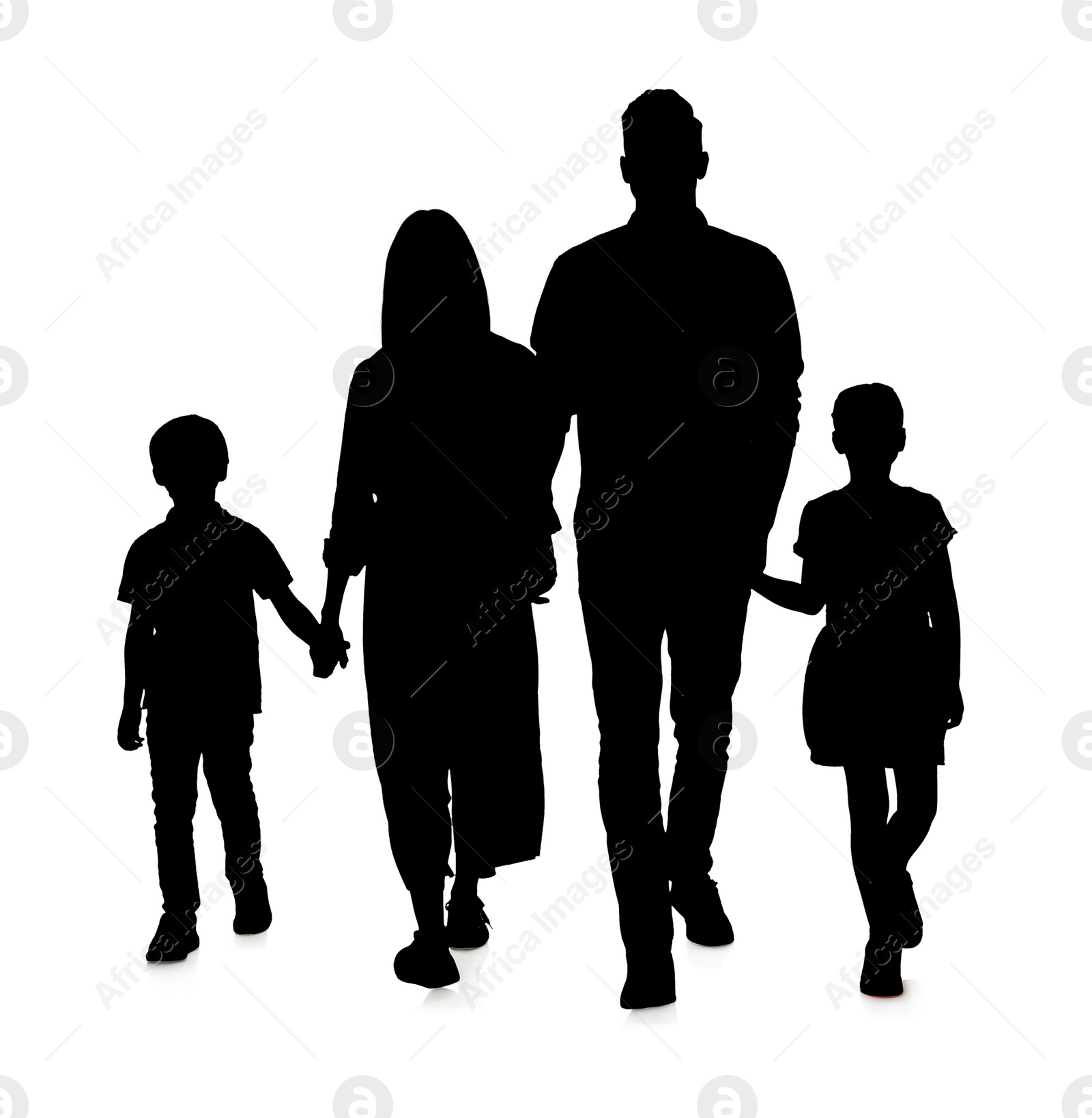 Image of Silhouette of family isolated on white Parents with children