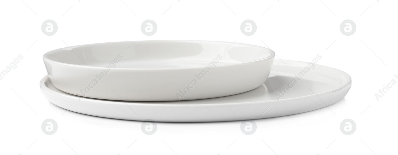 Photo of Beautiful empty ceramic plates on white background