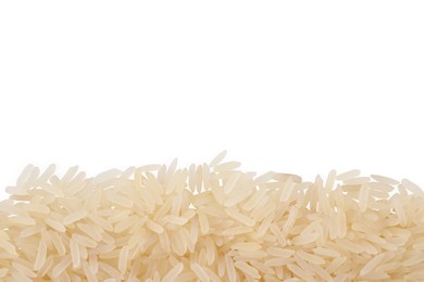 Raw rice isolated on white, top view