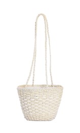 Photo of Stylish wicker beach bag isolated on white
