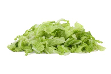 Photo of Pile of shredded fresh Chinese cabbage isolated on white