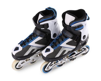 Photo of Pair of roller skates isolated on white. Sports equipment