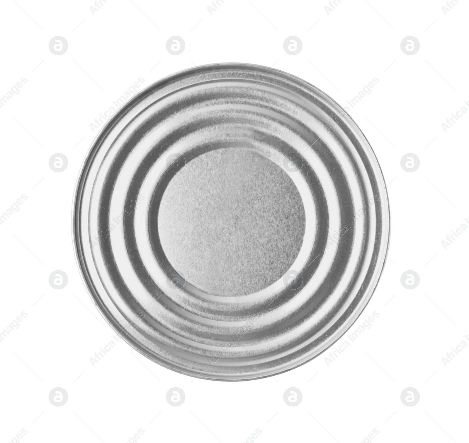 Photo of One closed tin can isolated on white, top view