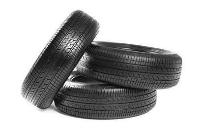 Car tires on white background