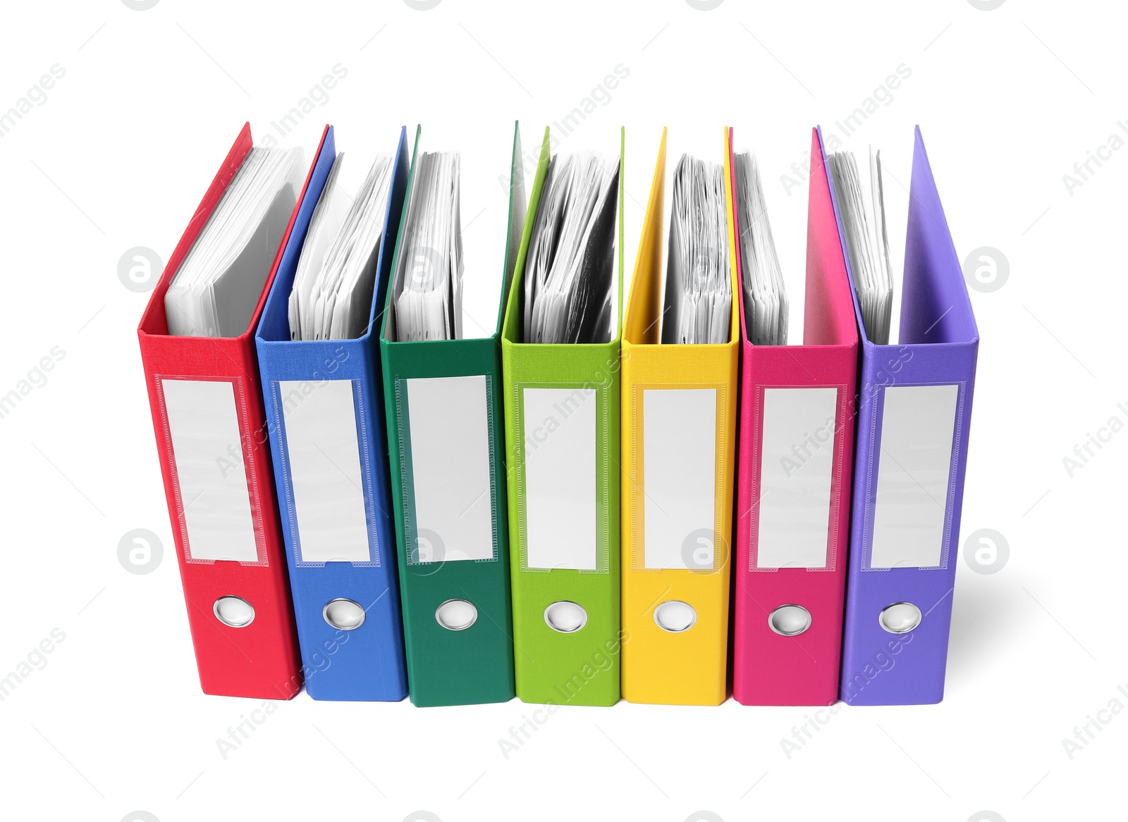 Photo of Bright binder office folders isolated on white