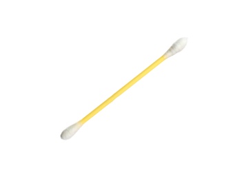 Photo of New clean cotton swab on white background