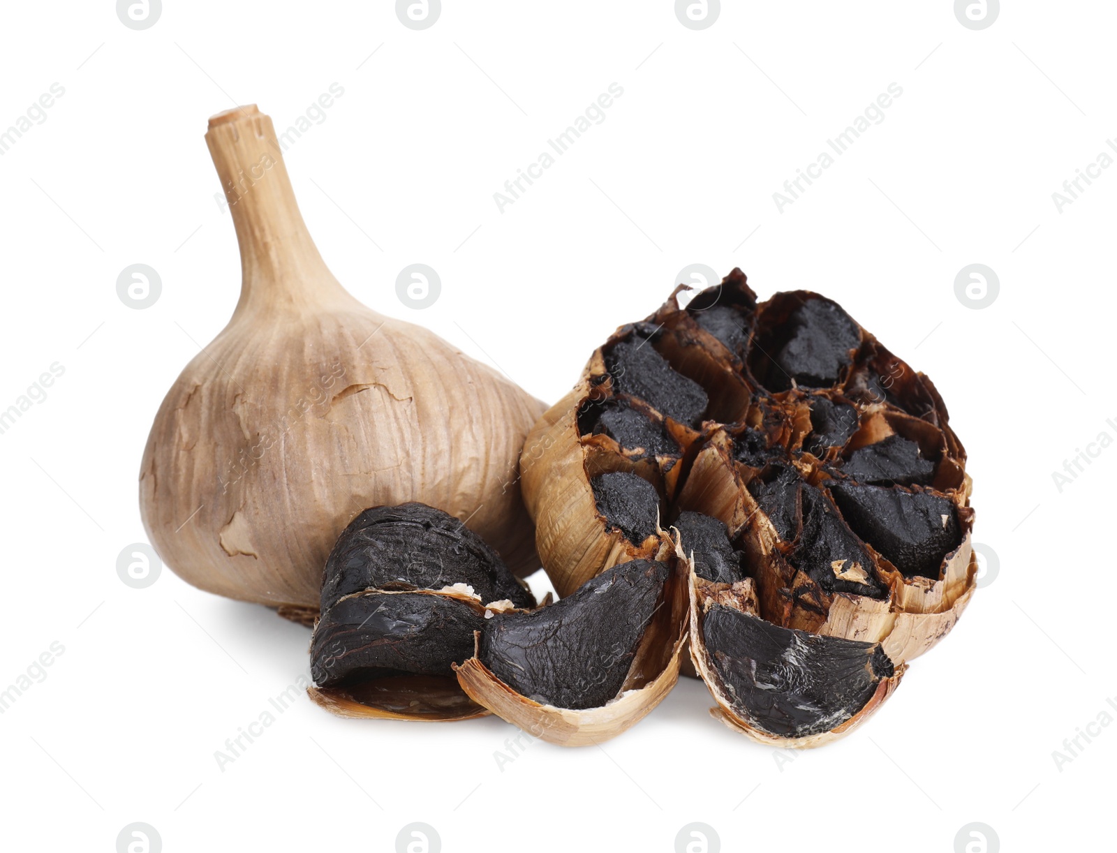 Photo of Organic fermented black garlic isolated on white