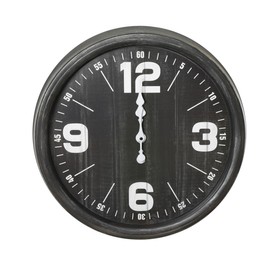 Photo of Modern black clock isolated on white. interior element