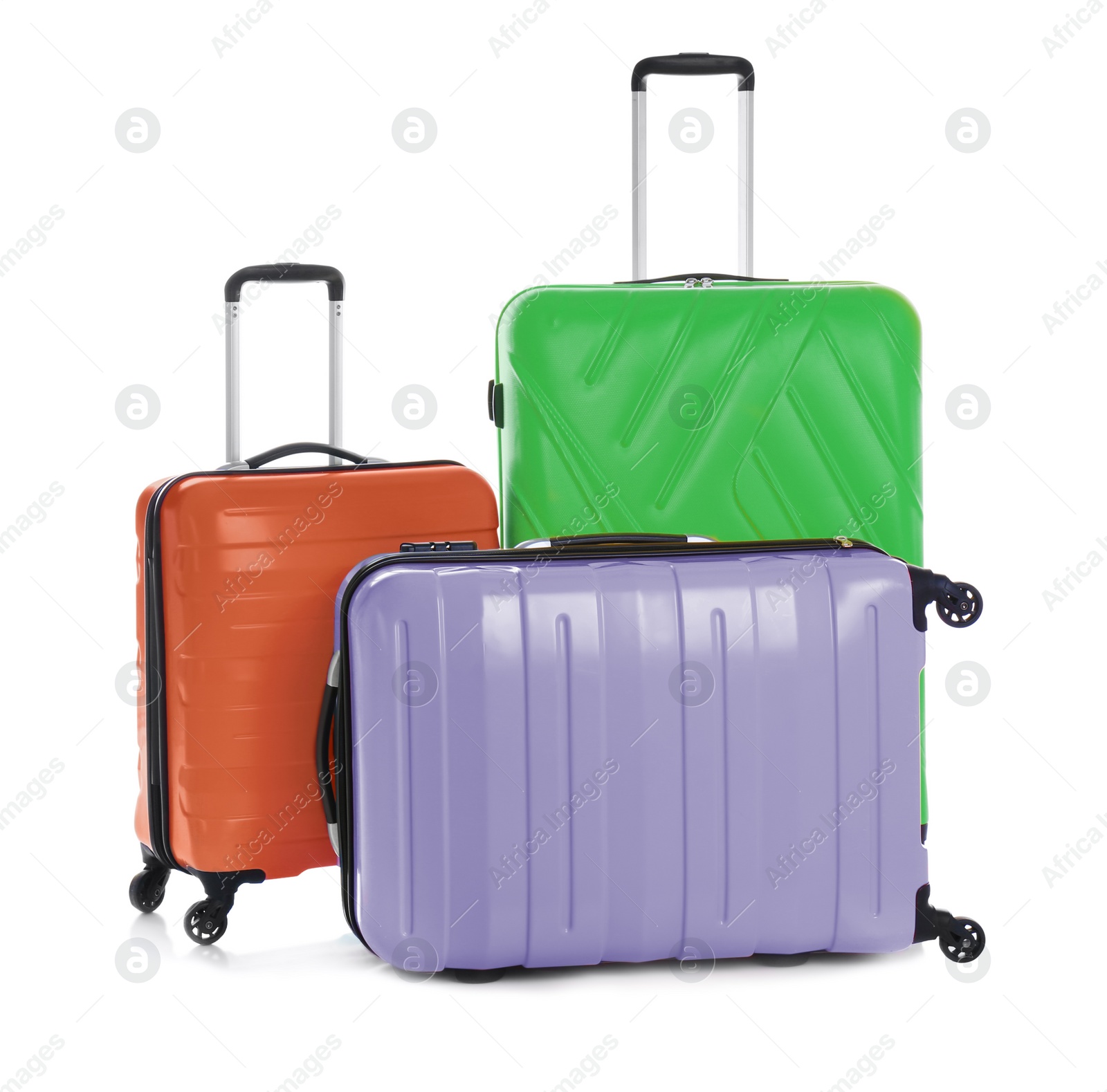 Image of Modern suitcases for travelling on white background