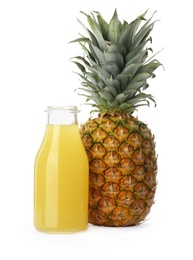 Photo of Delicious pineapple juice and fresh fruit isolated on white