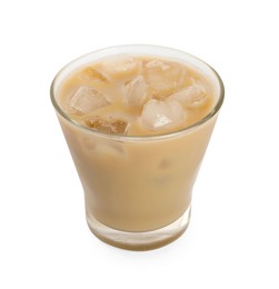 Photo of Iced coffee with milk in glass isolated on white