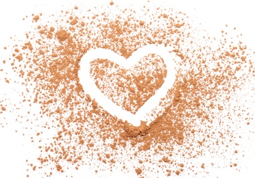 Composition with cocoa powder on white background